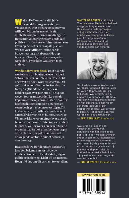 Achterkant van het boek 'Wat kan ik voor u doen?' met korte samenvatting